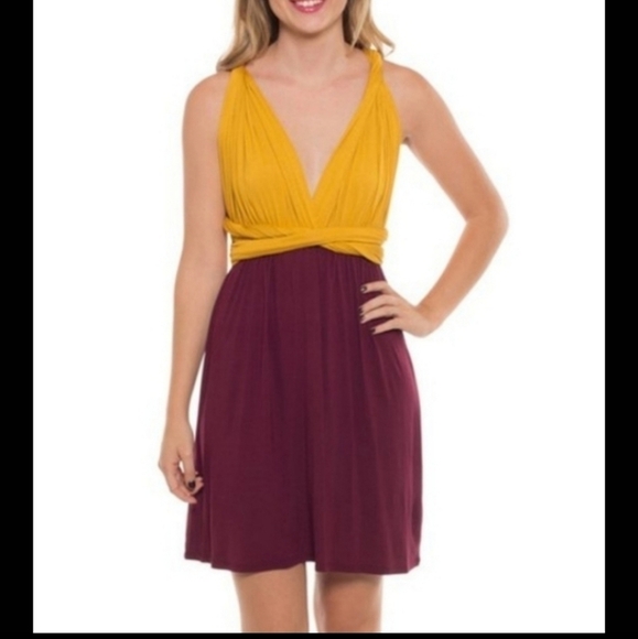 𝅺Burgandy & Gold convertible asymmetrical dress NWT - Picture 1 of 4